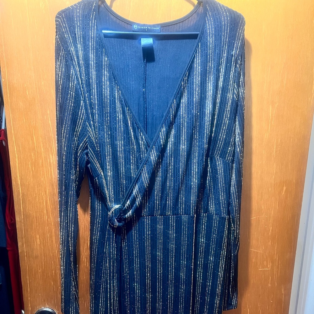 Fashion to Figure Black and Gold Long Sleeve Dress